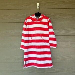 Mini Boden Red and White Striped Hooded Swim Cover Dress Size 5/6